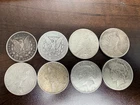 Lot of 8 US $1 Silver Dollars Morgan & Peace, Business Strike, Circulated
