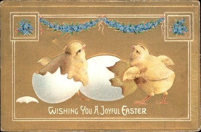 Easter Chicks Hatching from Eggs Animals Embossed c1900s-10s Vintage Postcard