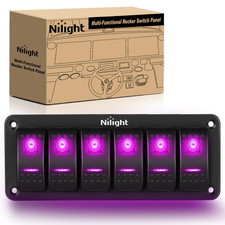 6 Gang Rocker Switch Panel with Purple LED - Waterproof Pre-Wired for Easy Use