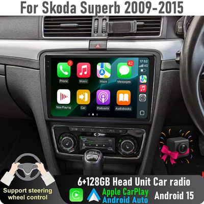 9'' Wireless CarPlay Auto 6+128GB Head Unit radio For Skoda Superb 2009-2015