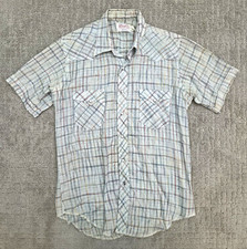 Vintage 70s Wrangler Western Shirt Mens L Short Sleeve Plaid Pearl Snap Check