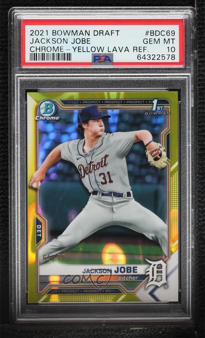2021 Bowman Draft Chrome Yellow Lava Refractor 65/75 Jackson Jobe PSA 10 4f5