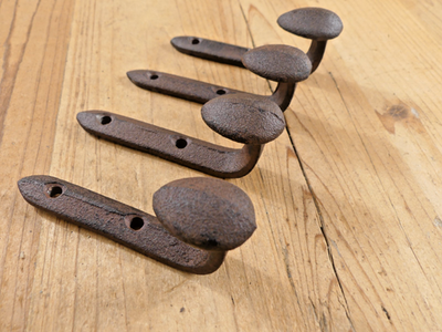 #ad 4 Rustic Coat Hooks Cast Iron Wall Mount Hat Hook Towel Railroad Spikes Bath $24.99