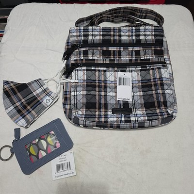VERA BRADLEY Triple Zip HIPSTER Crossbody Cozy Plaid W/Matching Mask and Id Case