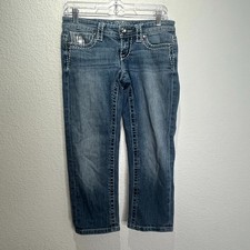 Maurices Cropped Jeans Womens 1/2 Blue Denim Sequin Embellished Straight Leg