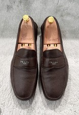 Authentic Prada Milano Brown Grainy Leather Mens Loafer US12 EU45 UK11
