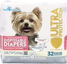 Paw Inspired 32ct Ultra Protection Disposable Dog Diapers Bulk -XS