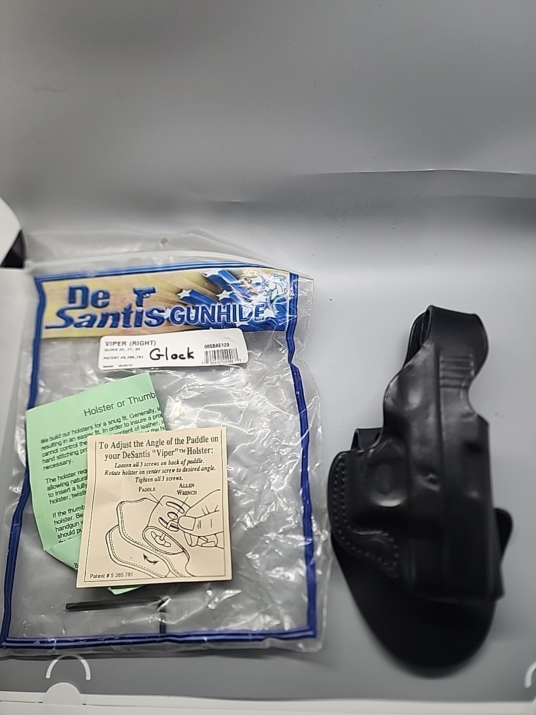 DeSantis Viper #065 E1 RH Black Leather OWB Holster for Glock 26 27 33  