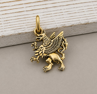 Gold Griffin Charm - Gryphon Pendant - Mythical Bird Jewelry