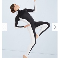 Weissman Elite Two Tone Long Sleeve Unitard Dance Costume NEW Black White Medium
