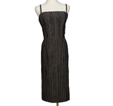Graeme Black Womens Brown Fitted Midi Dress Pleated Size 4 Spaghetti Strap Italy