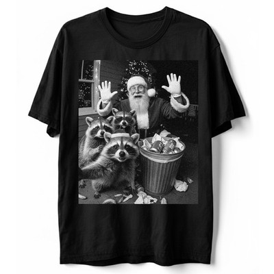 Funny Santa Claus and Raccoon Selfie T-Shirt Trash Panda Christmas Holiday Tee