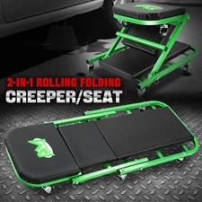 40" 2-in-1 Rolling Garage Mechanic Folding Z-Creeper Car Seat Stool Chair Green