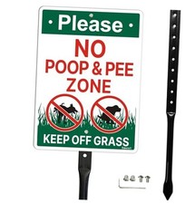 No Poop and Pee Zone Sign with 17.7" Stake for Lawn, 10  x 7  Keep Off Grass