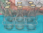 Vintage Antique Metal Milk Bottle Carrier 6 Glass Qt Bottles Cap Farm House Deco