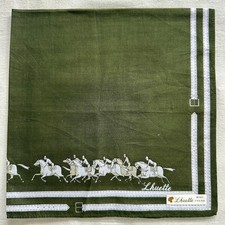 Vintage Mens Handkerchief Plain Green Cotton Border Equestrian Pocket Square 17"