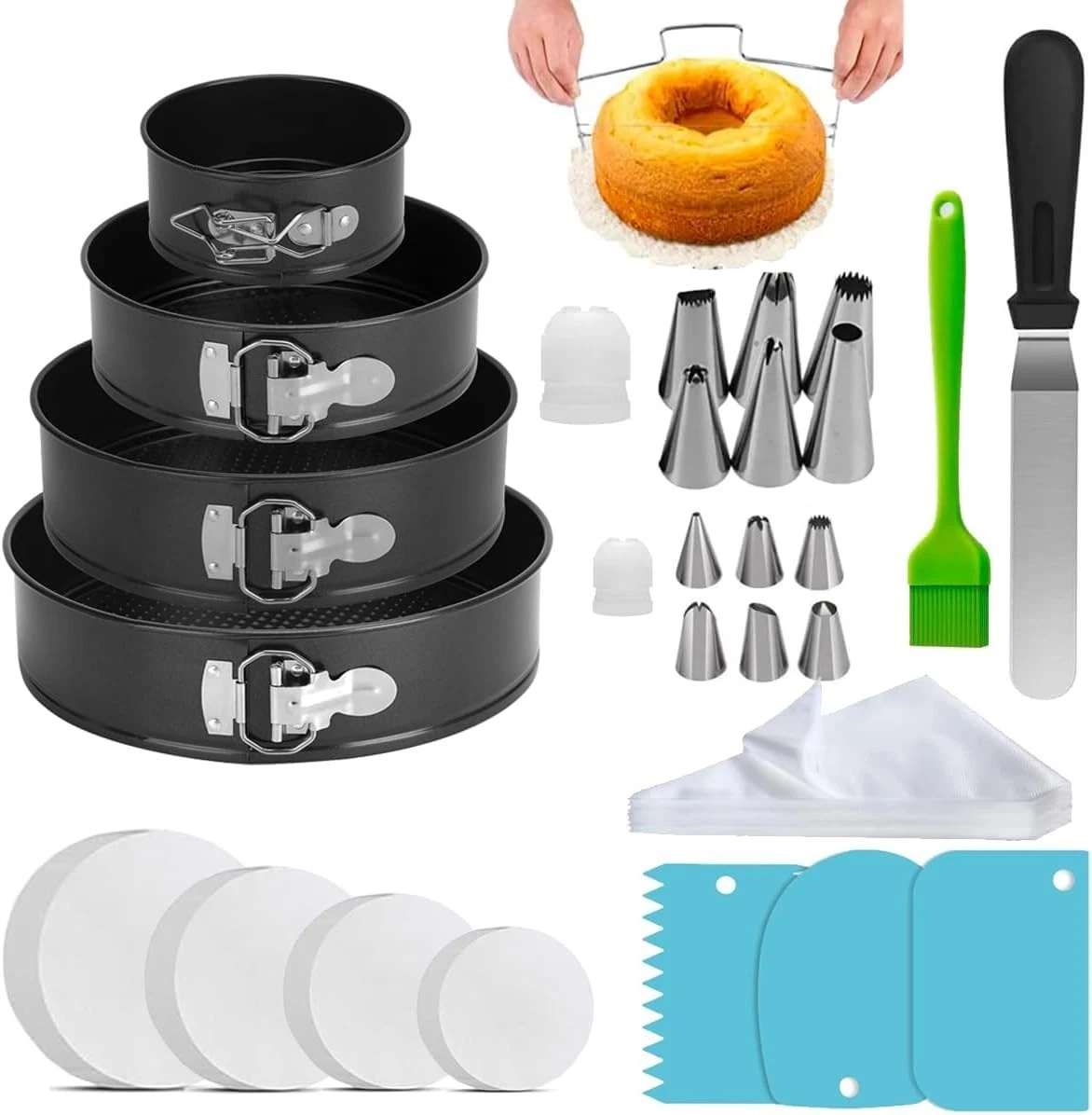 Round Cake Pan Set with Non-Stick Springform Pans 4 7 9 10 Inch Baking and
