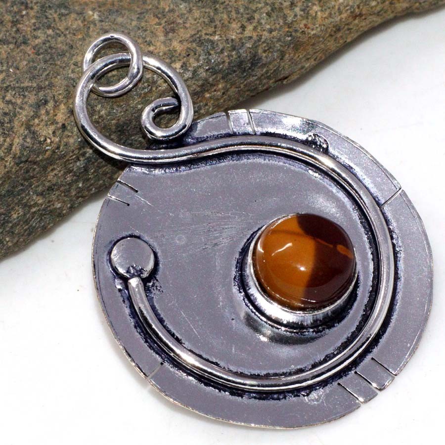 925 Silver Plated Mookaite Ethnic Round Pendant Jewelry Size 1.7