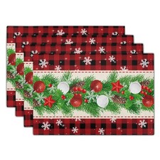 Christmas Placemats Xmas Bells Buffalo Plaid Pinecone Table Mat 12x18 4 PCS