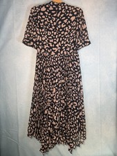 Image of BNWOT Whistles Brushed Cheetah Print Pleated Midi Dress Navy UK 10 RRP £179