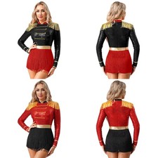 Womens Circus Stage Bodysuit Sequins Ringmaster Clown Jumpsuit Dress Up Costume