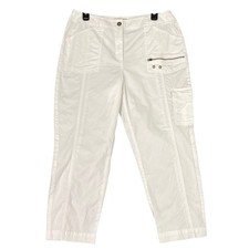 Chicos Capri Pants Womens 8 White Cargo Utility Casual