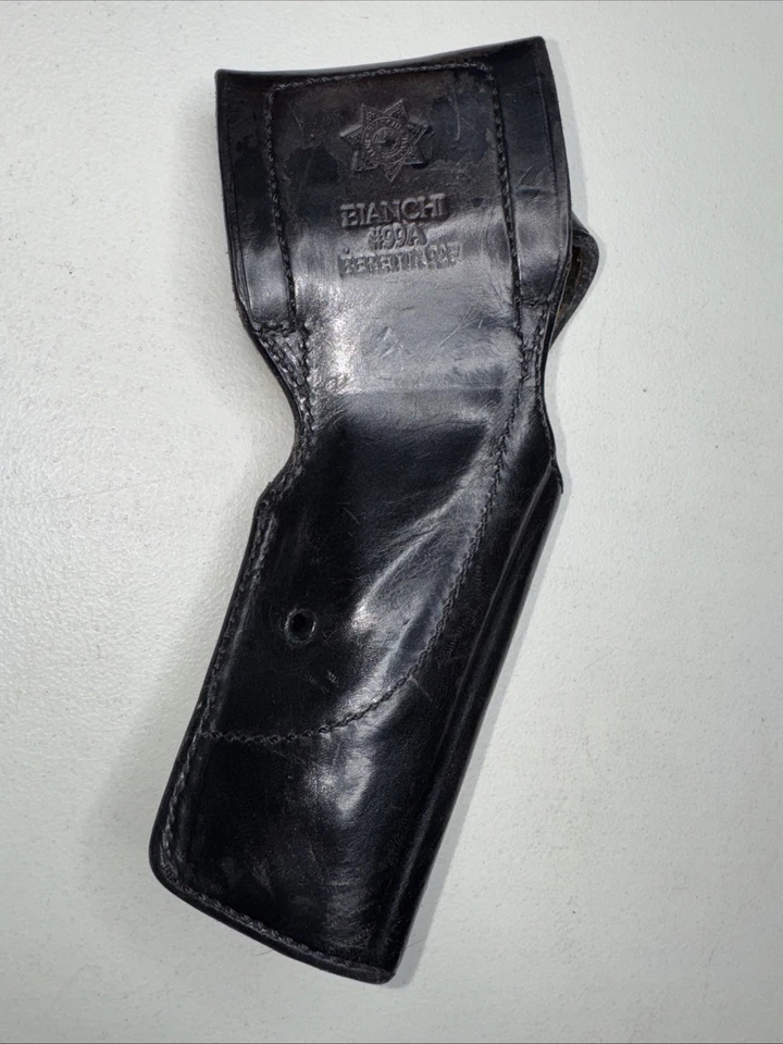 Bianchi #99A Black BW Leather Belt Duty Holster Beretta 92 96 Taurus PT92 LH - Image 3 of 4