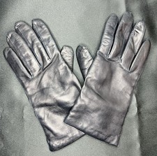 Vtg Black Leather Gloves 100 Beige Tan Wool Lined Classic Winter Italy Size 7