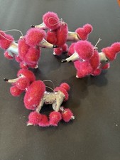 Bright Pink And Silver 4  Poodle Dog Ornaments Lot Of 4. Hanging Plastic