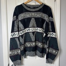 VTG 90s Expressions Wild Geometric Colorful Sweater Adult Large Dad Style