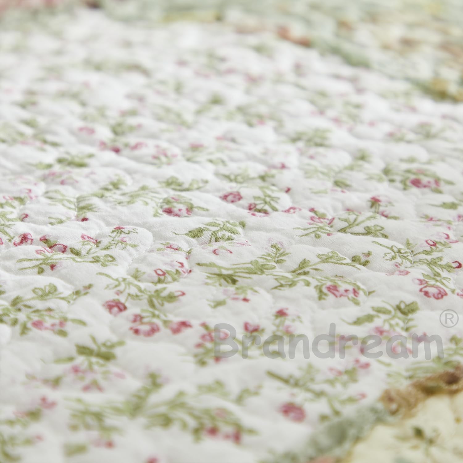 King Size Quilt Set Cotton Patchwork Quilts Green Rose Floral Quilted Comfort...