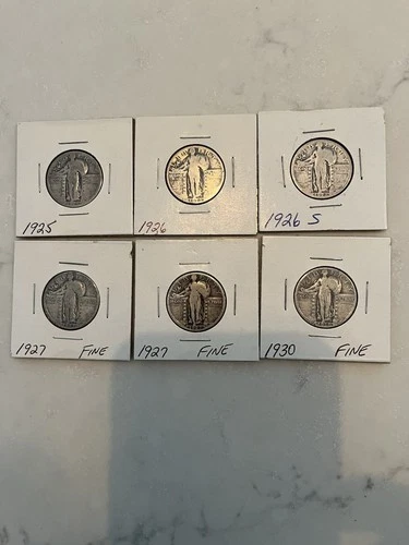 Standing Liberty Silver Quarters Lot 1925, 1926, 1926 S, 1927, 1930 Fine