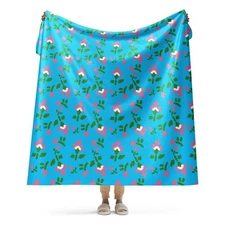 carnation pattern blue Sherpa blanket