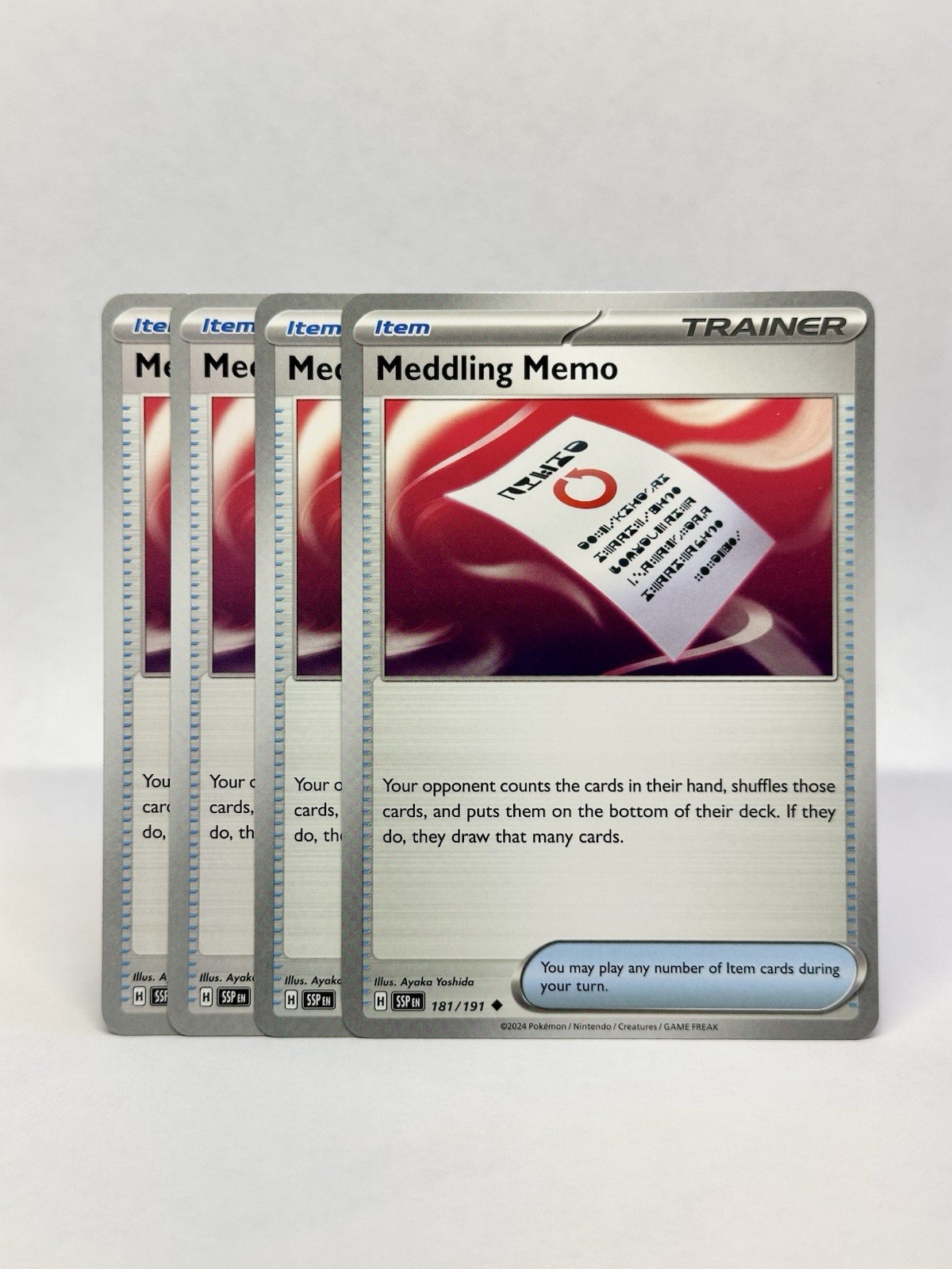 [4x Playset] Meddling Memo (181/191) - Pokemon TCG Surging Sparks (SSP) - NM