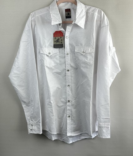NWT Wild Bull Authentic Western men's size XL white patterned pearl snap shirt - 第 3/10 張圖片