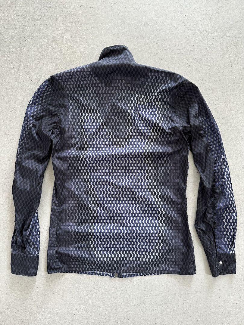 PRADA Total Pattern Zip Up Jacket S Logo Satin Navy Blue