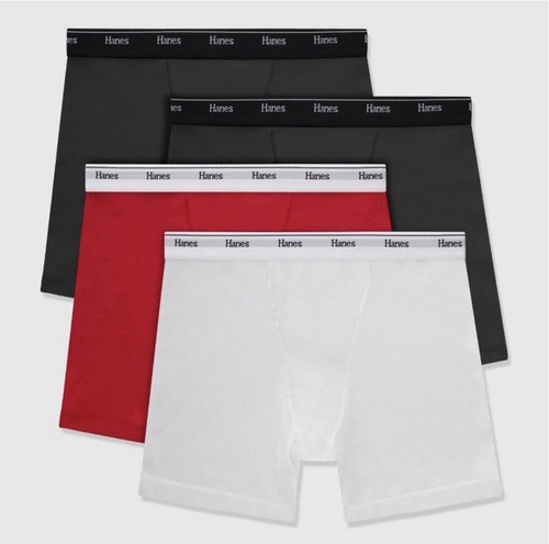 NWT Women's Hanes Originals 4pk Mid Thigh Boxer Briefs 5/Small Red White 2 Black