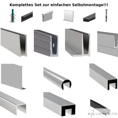 Alu Ganzglasgeländer Profil SET Glasgeländer Balkongeländer Glas Handlauf Boden