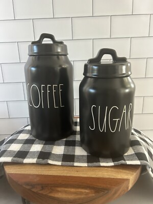 Rae Dunn Artisan Collection Black Canister Set - Coffee Sugar