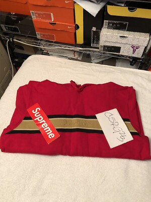 Supreme Chest Stripe Logo Hooded Sweatshirt Red Sz XL Brand New | eBay