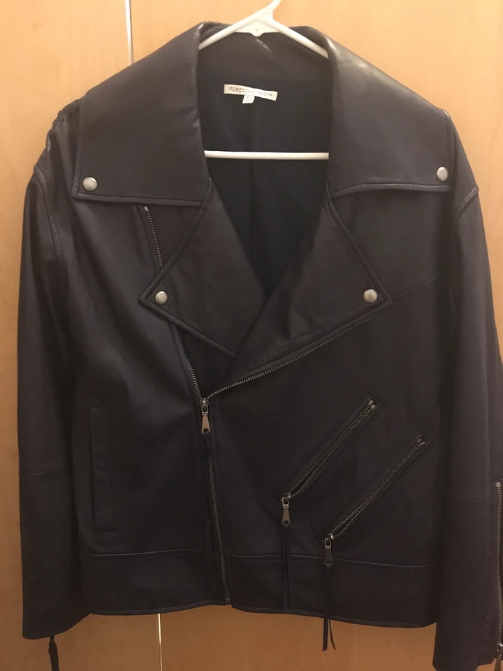 REBECCA MINKOFF NAVY BRUTUS OVERSIZED BIKER JACKET WOMEN'S SIZE XS