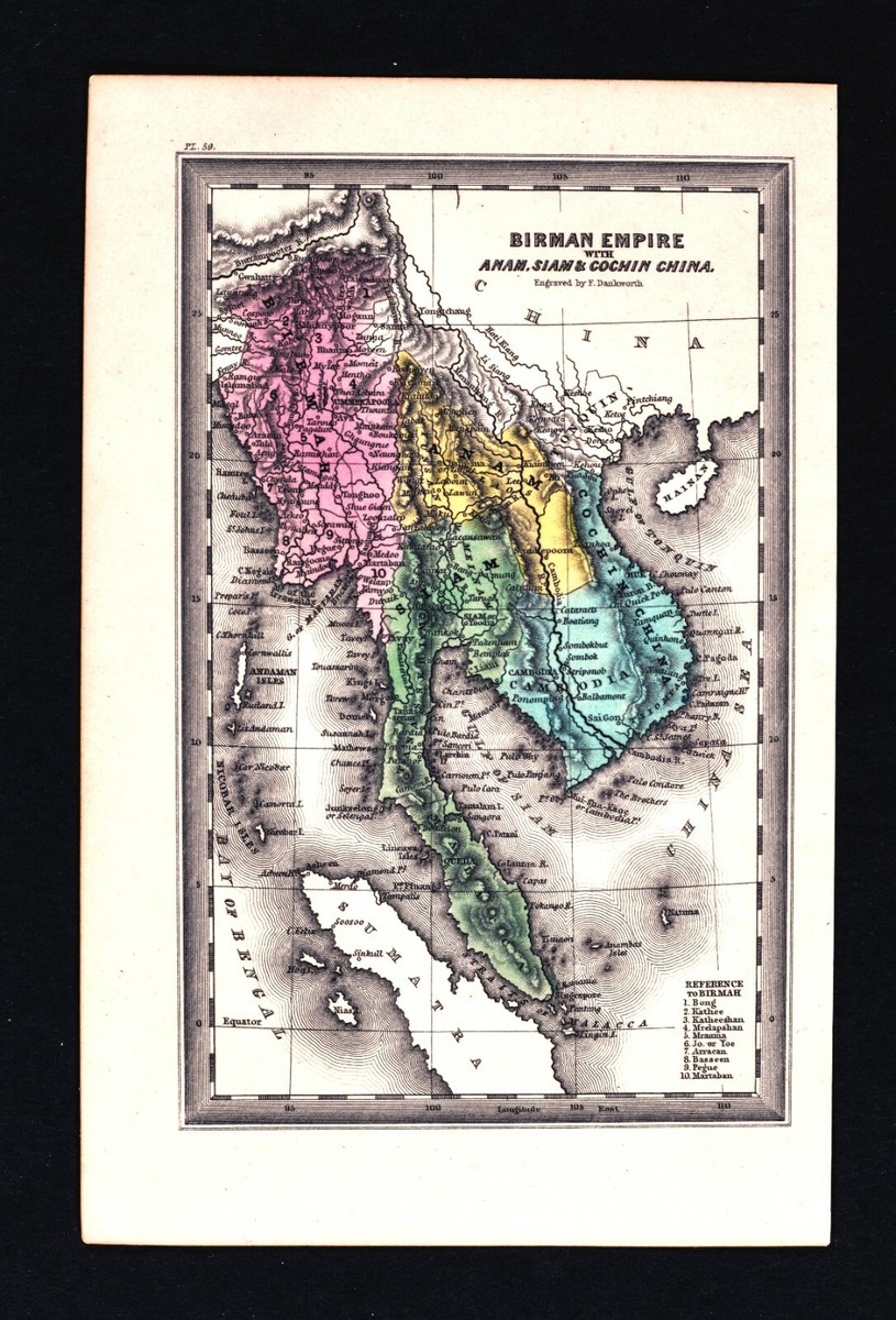 1834 Carey Map SE Asia Siam Thailand Vietnam Cambodia Birmah