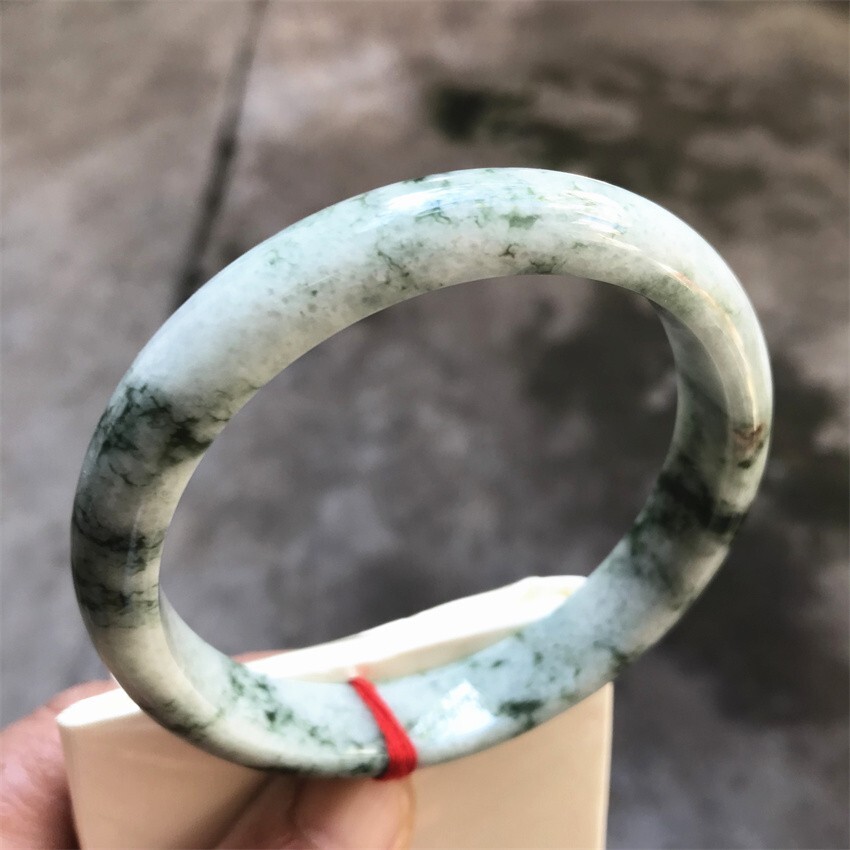 63mm Natural Green Jadeite Jade Bracelets Burma Emerald Jade Bracelet