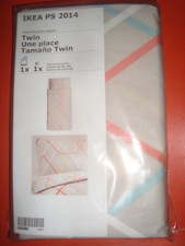 Ikea PS TWIN Duvet Cover w/ Pillowcase Bed Set Soft Tan Orange Yellow Blue Snaps