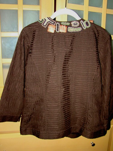 Chico's Burundi Beat Bead Embellished Cropped Jacket Chocolate Brown Size 1 NWT - Picture 2 of 7