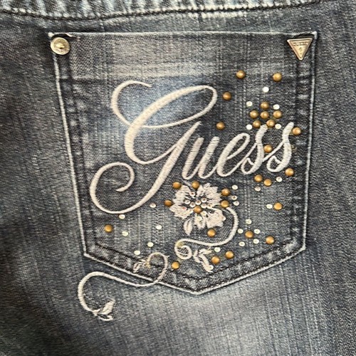 Guess Jeans Women 32 Blue Bootcut Bling stretch distressed embroidery 4 pocket - Picture 3 of 12