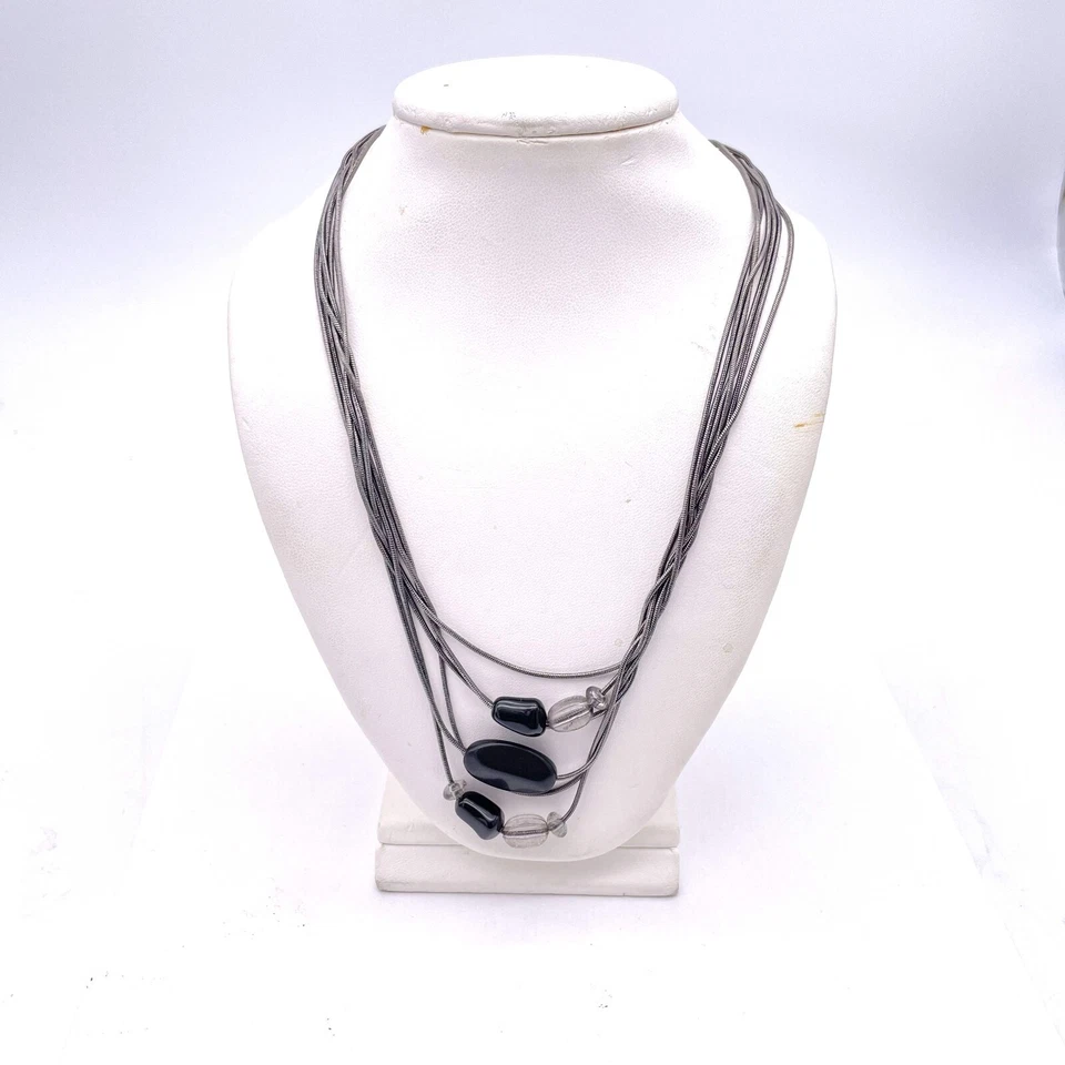 Collar Kenneth Cole Chapado en Plata de Piedras Preciosas Negras Tres Niveles 19.5" Foto 2 de 4