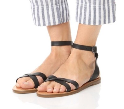 Madewell Black Boardwalk Crisscross Leather Ankle-strap Flat