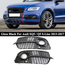 For Audi Q5 S-Line SQ5 2013-2017 Gloss Black Front Fog Light Lamp Grille Cover