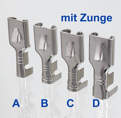 Kabelschuhe Flachstecker Steckhülsen Kfz Stecker m Rastzunge  6,3 / 6,35 ZNG